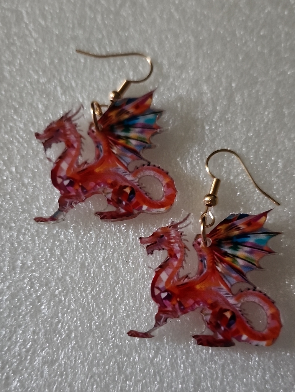 Hand Crafted Red Orange Multicolor Dragon Wing Earrings